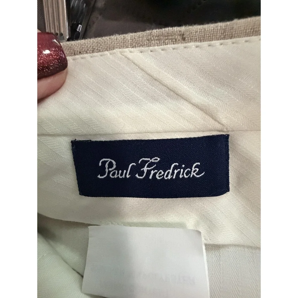 Paul Fredrick Dress Pants Mens 44x31 Beige Linen Blend Classic Pleated Big Tall